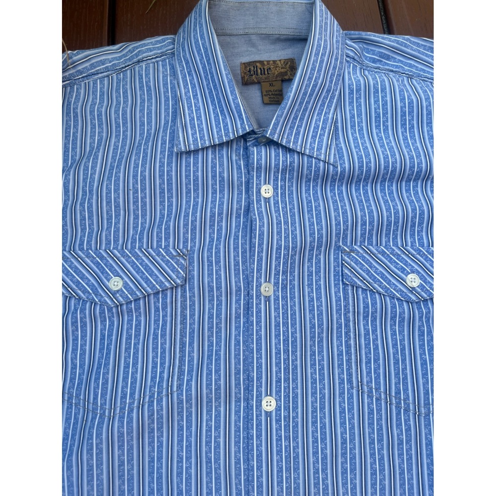 Blue Generation Mens XL Striped Short Sleeve Western Button Down Shirt Blue (163